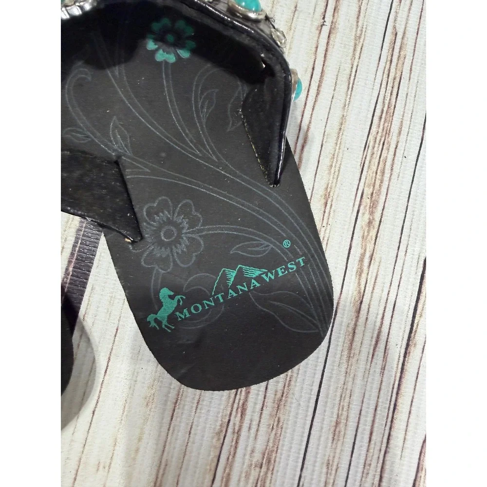 Montana West Girls‎ Black Turquoise Cross Bling Flip Flops Sandals Size 11/12